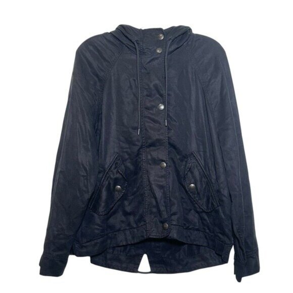 American Eagle Women's S Field Jacket Lightweight Black Hooded Lyocell Cargo Zip - Picture 1 of 5